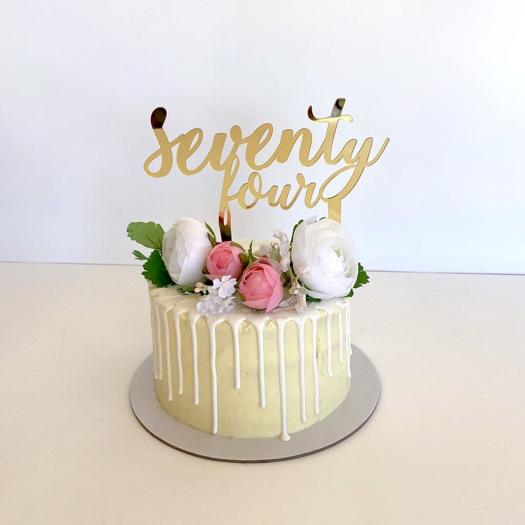 Acrylic Gold Mirror 'seventy four' Birthday Cake Topper