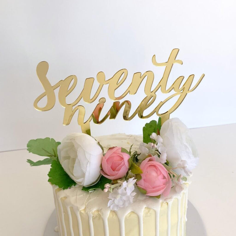 Gold Mirror 'seventy nine' Script Birthday Cake Topper