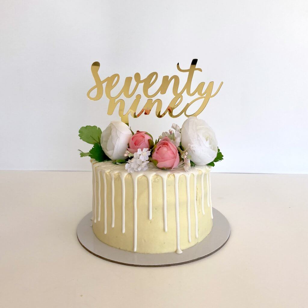 Acrylic Gold Mirror 'seventy nine' Script Birthday Cake Topper