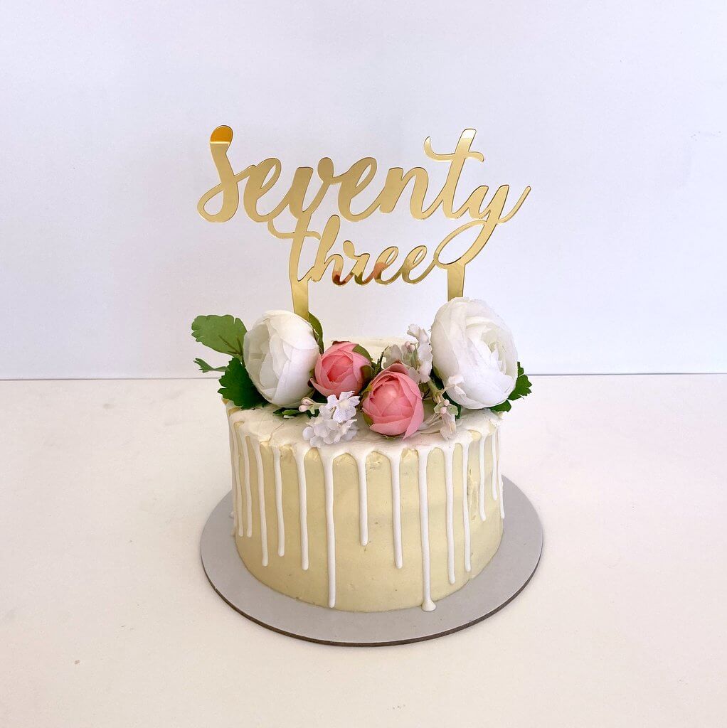 Acrylic Gold Mirror 'seventy three' Script Birthday Cake Topper