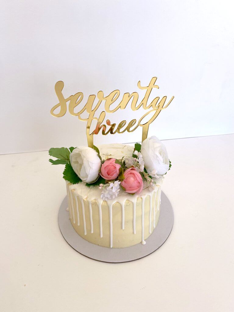 Acrylic Gold Mirror 'seventy three' Script Birthday Cake Topper
