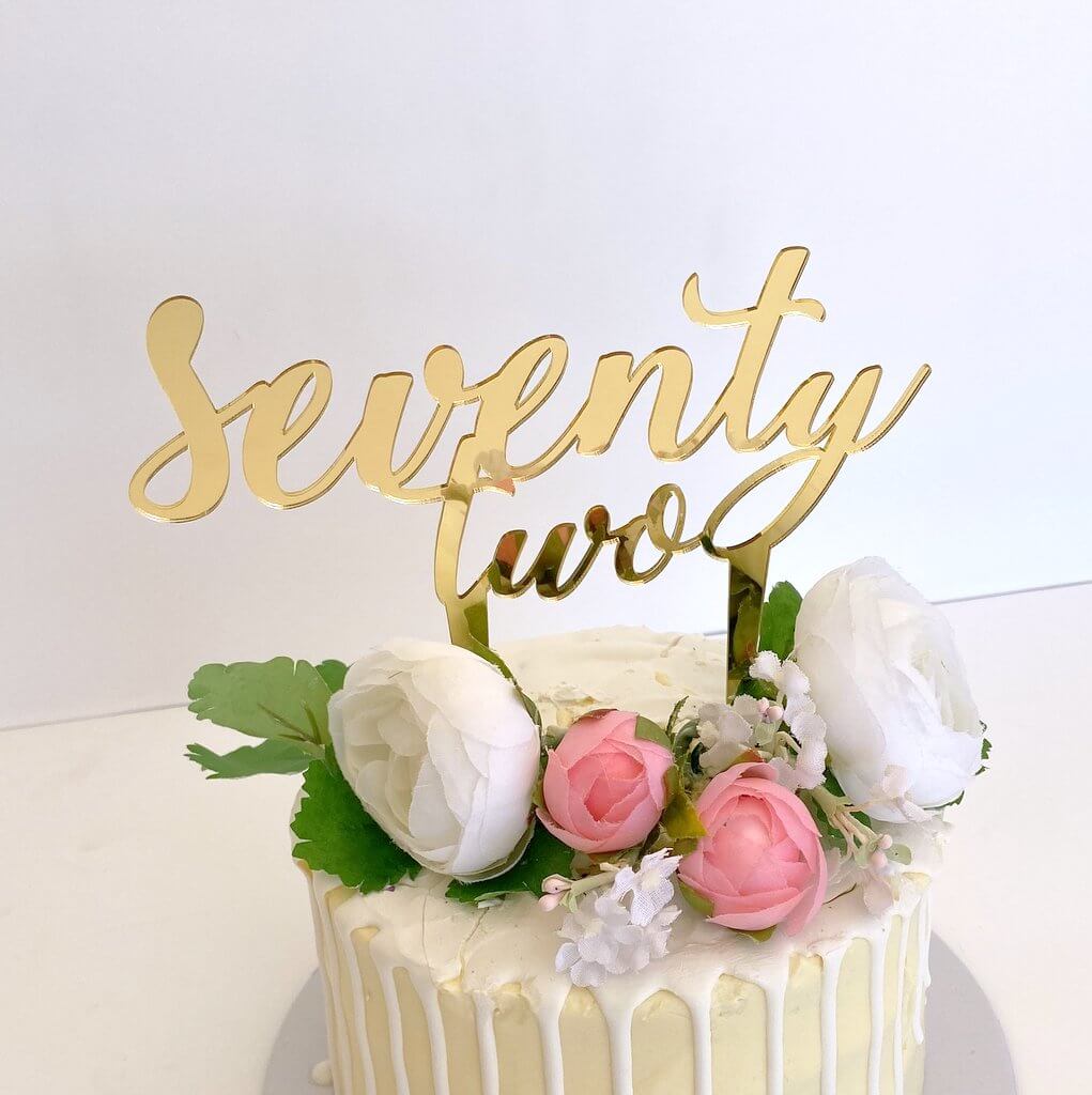 Acrylic Gold Mirror 'seventy two' Birthday Cake Topper