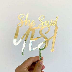 Acrylic Gold Mirror 'She Said YES!' Engagement Cake Topper