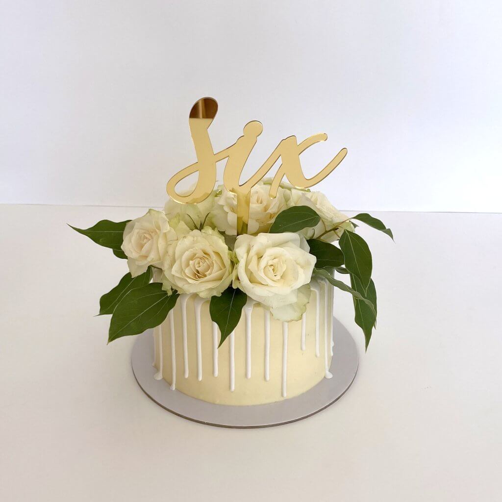 Acrylic Gold Mirror 'six' Script Birthday Cake Topper