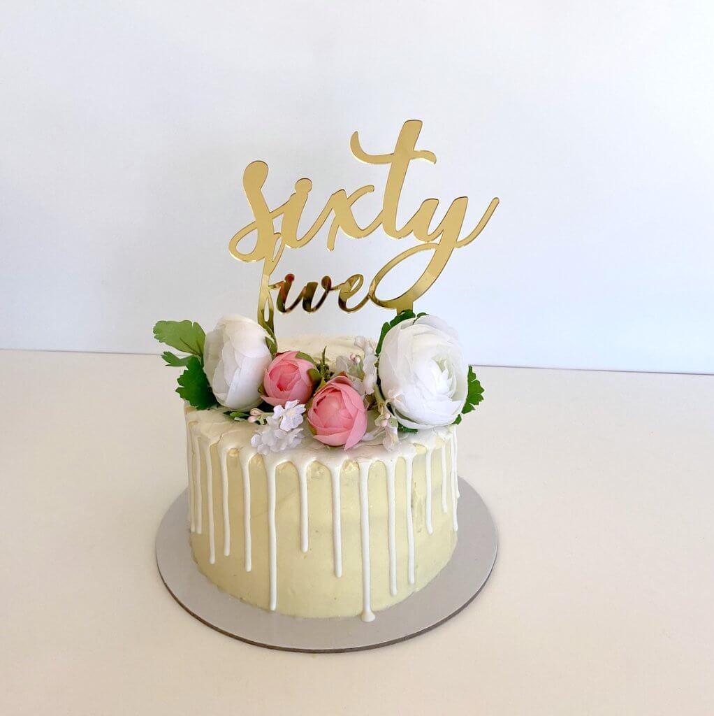 Acrylic Gold 'sixty five' Birthday Cake Topper