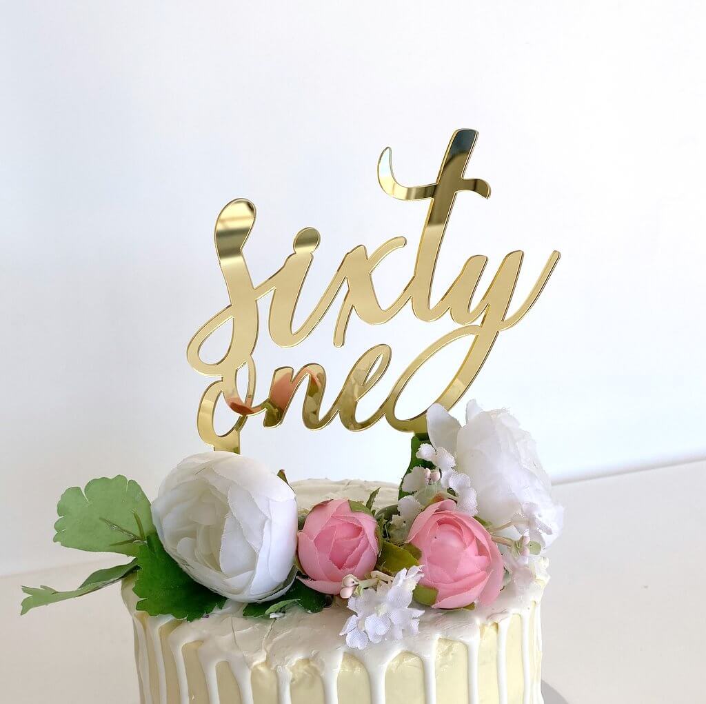 Acrylic Gold Mirror 'sixty one' Birthday Cake Topper