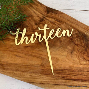 Acrylic Gold Mirror 'Thirteen' Cake Topper - 13th Birthday Party Cake Decorations