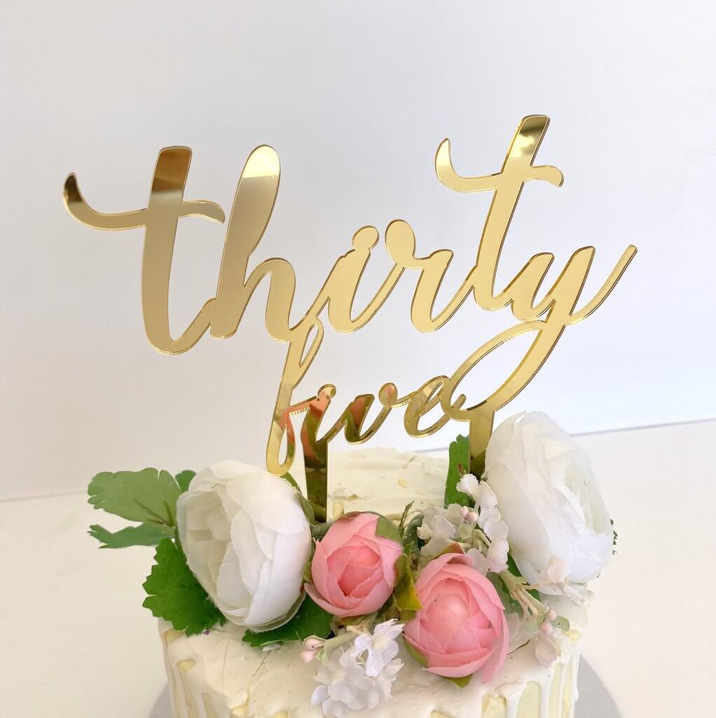 Acrylic Gold Mirror 'thirty five' Birthday Cake Topper