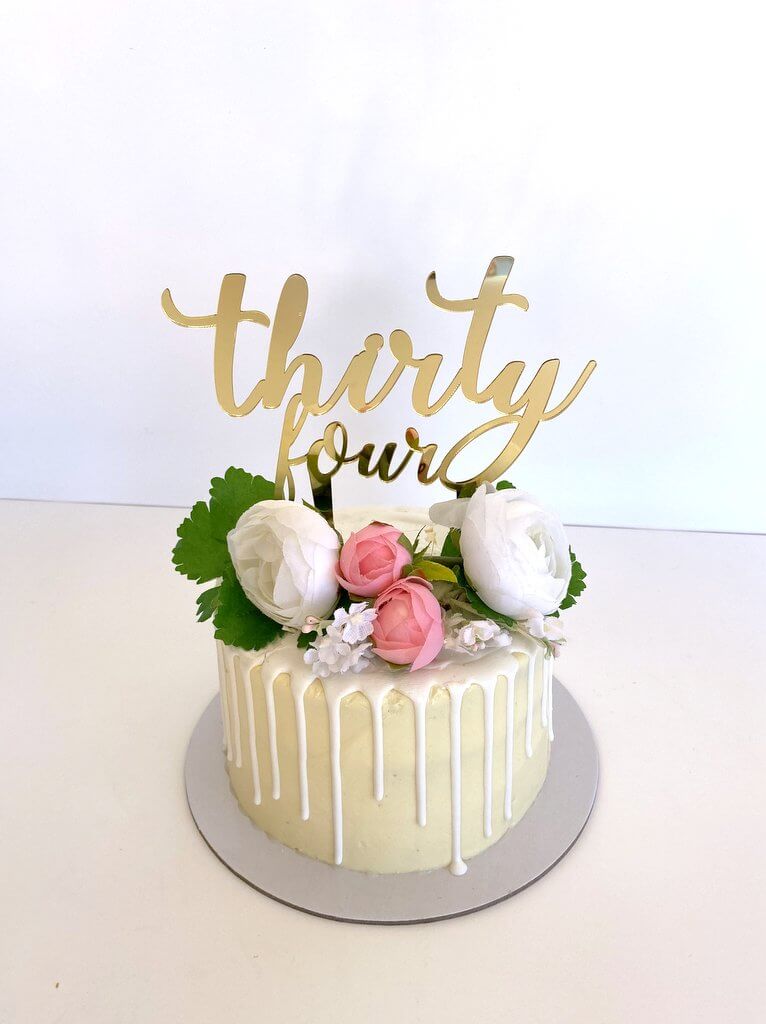 Acrylic Gold Mirror 'thirty four' Birthday Cake Topper