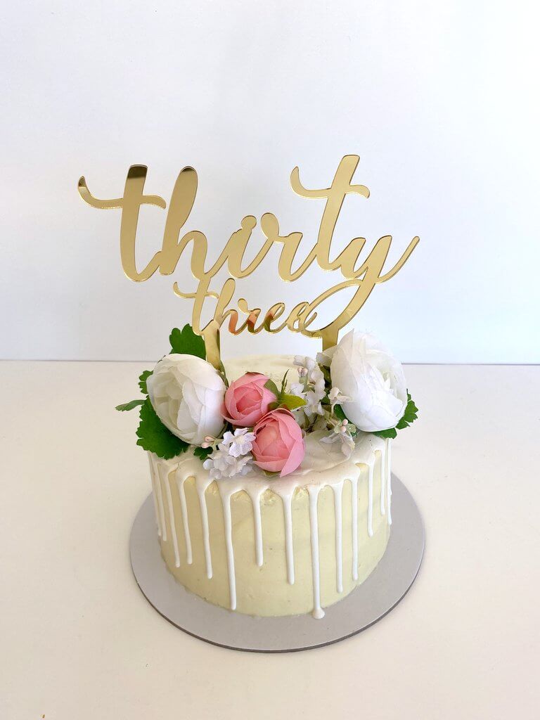 Acrylic Gold Mirror 'thirty three' Birthday Cake Topper