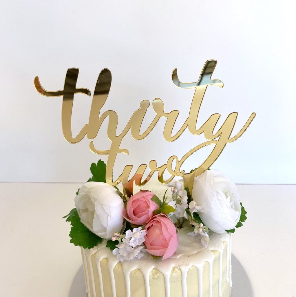 Acrylic Gold Mirror 'thirty two' Birthday Cake Topper