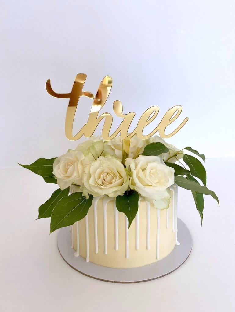 Acrylic Gold Mirror 'Three' Birthday Cake Topper - Style A