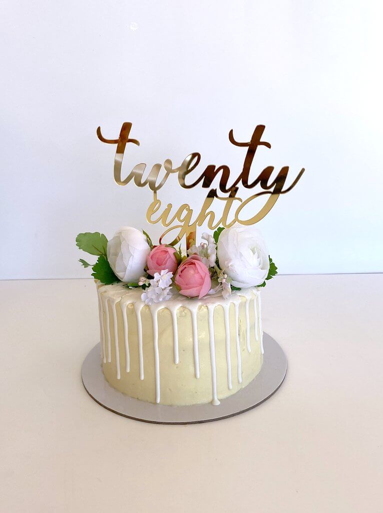 Acrylic Gold Mirror 'twenty eight' Script Cake Topper