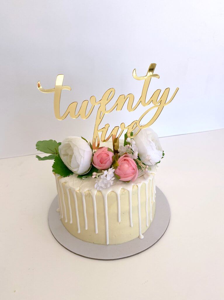 Acrylic Gold Mirror 'twenty five' Script Cake Topper
