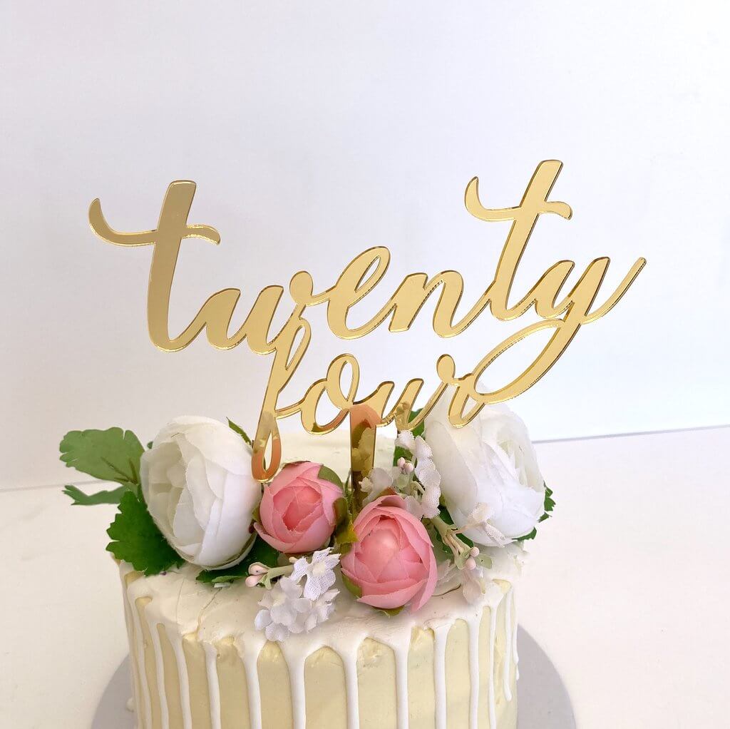 Acrylic Gold Mirror 'twenty four' Script Cake Topper