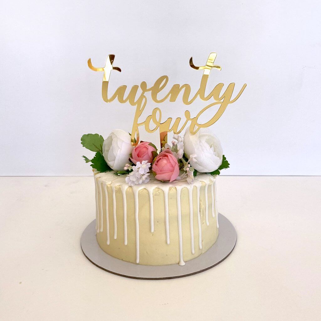 Acrylic Gold Mirror 'twenty four' Script Cake Topper
