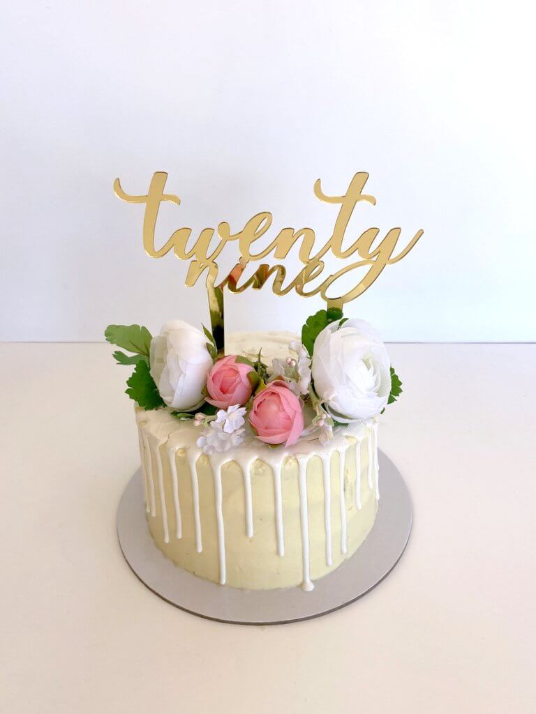 Acrylic Gold Mirror 'twenty nine' Script Cake Topper