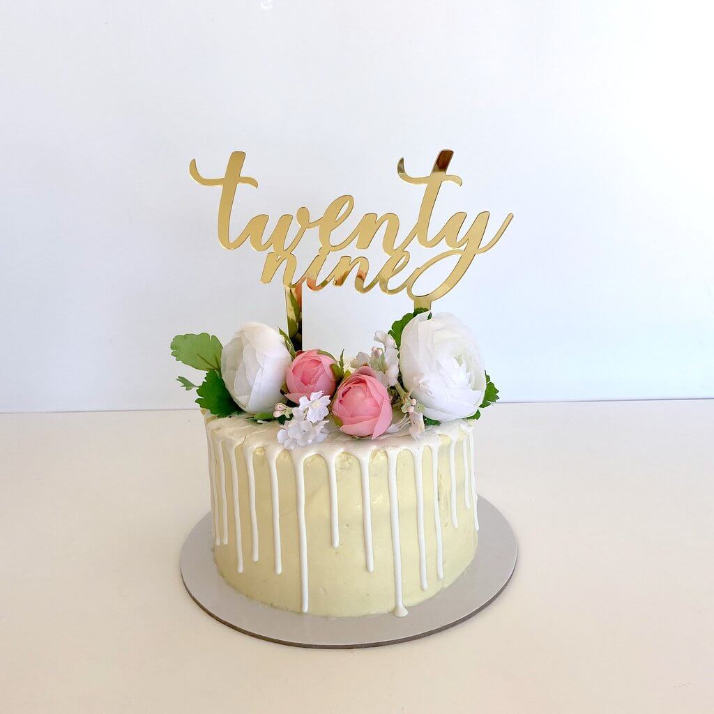Acrylic Gold Mirror 'twenty nine' Script Cake Topper