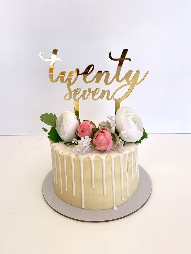 Acrylic Gold Mirror 'twenty seven' Script Cake Topper