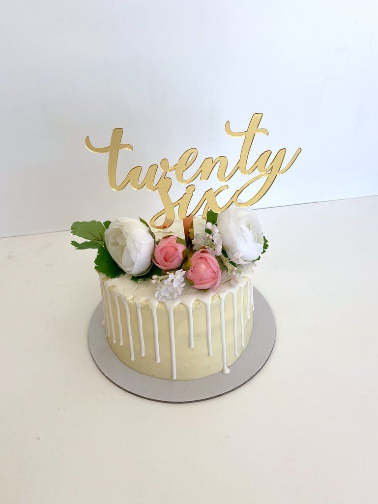 Acrylic Gold Mirror 'twenty six' Script Cake Topper