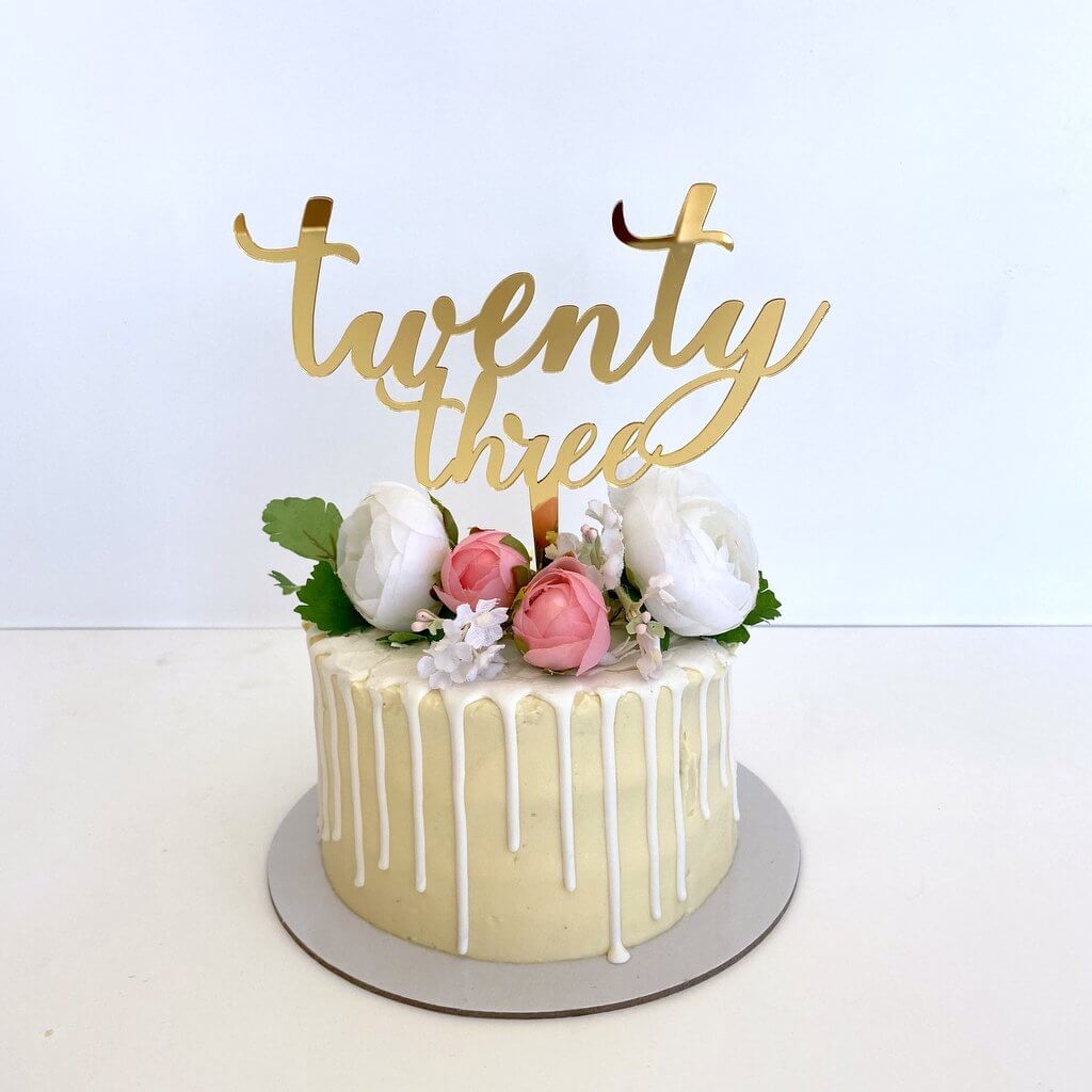 Acrylic Gold Mirror 'twenty three' Script Cake Topper