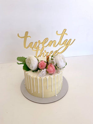 Acrylic Gold Mirror 'twenty three' Script Cake Topper