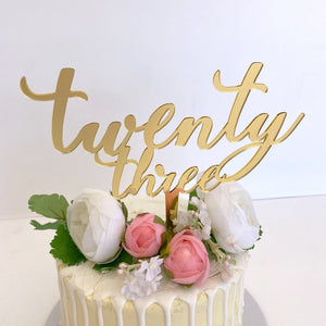 Acrylic Gold Mirror 'twenty three' Script Cake Topper