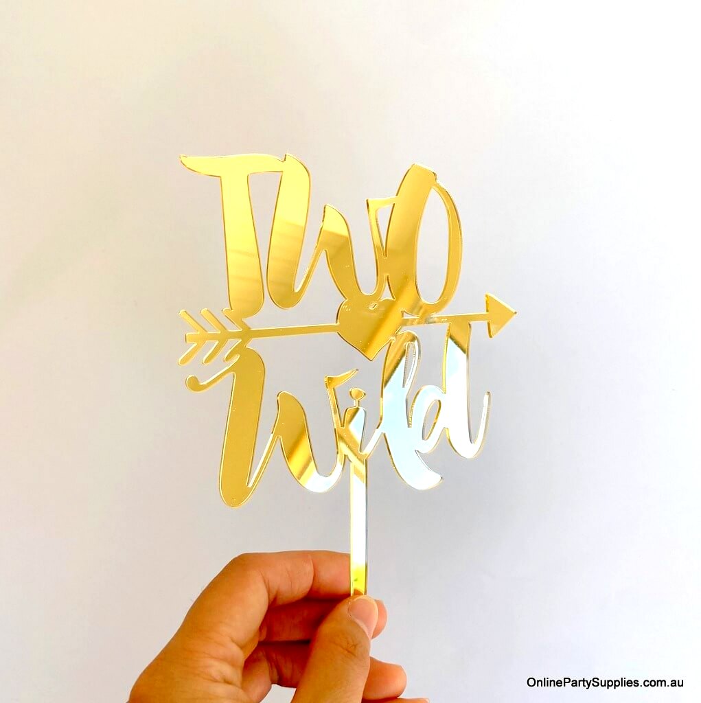 Acrylic Gold Mirror two wild with an arrow Cake Topper