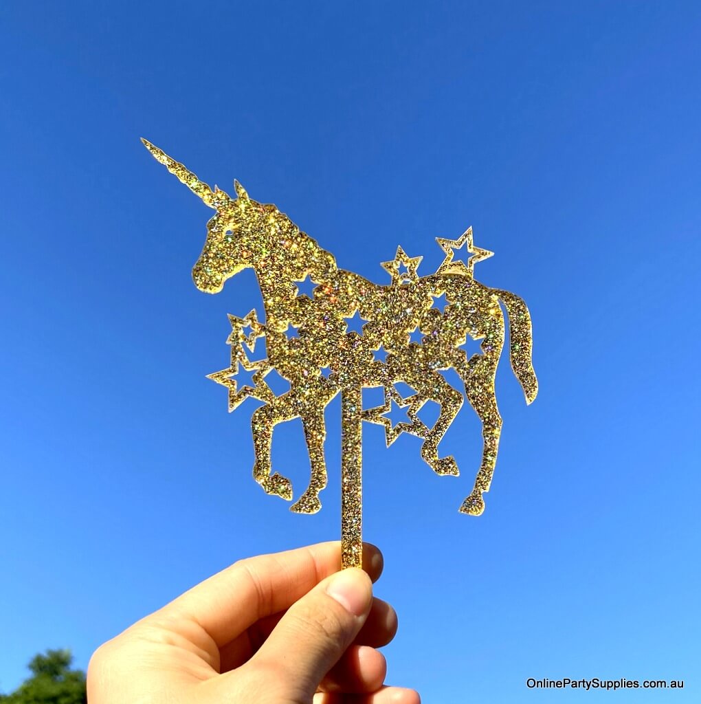 Acrylic Gold Silver Glitter Silhouette Unicorn Cake Topper