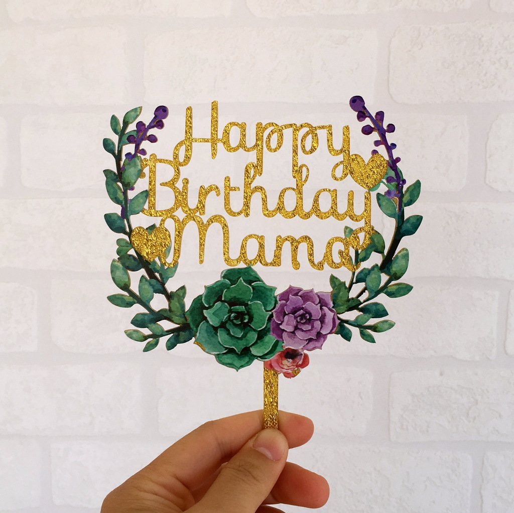 Happy birthday Mama rond avec gravure - Topper cake