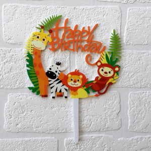 Acrylic 'Happy Birthday' Jungle Animal Safari Birthday Cake Topper