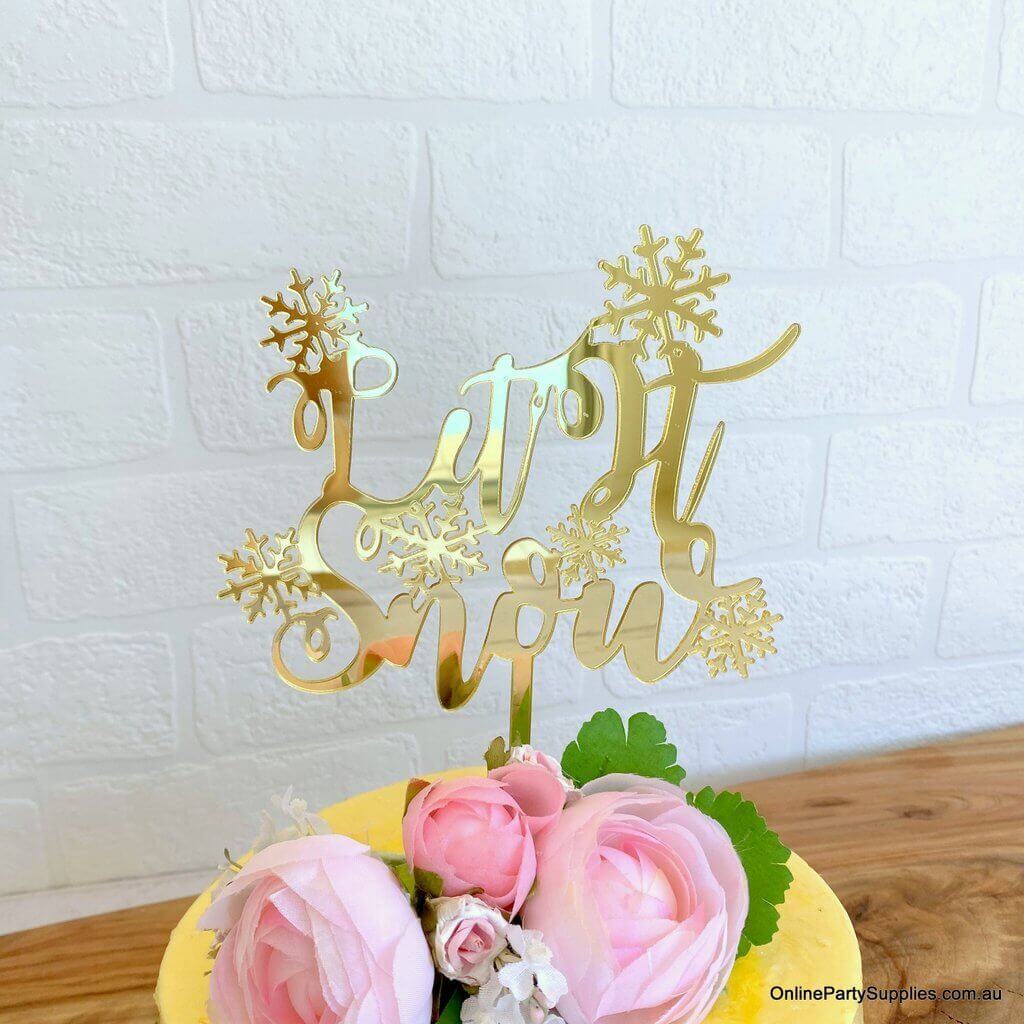 Acrylic Gold Mirror 'Let It Snow' Christmas Cake Topper - Xmas New Year Party Cake Decorations