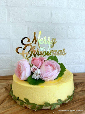 Gold Mirror Acrylic Merry Christmas Cake Topper Xmas Cake Decorations