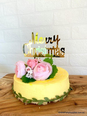 Online Party Supplies Australia Acrylic Gold Mirror 'Merry Christmas' Cake Topper Xmas Cake Decorations