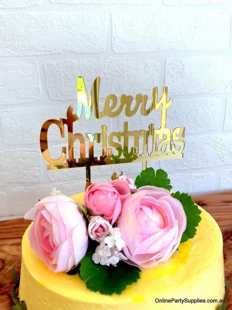 Online Party Supplies Australia Acrylic Gold Mirror 'Merry Christmas' Cake Topper Xmas Cake Decorations