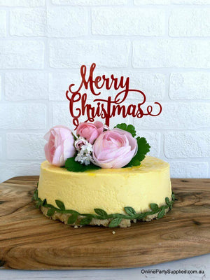 Acrylic Red 'Merry Christmas' Cake Topper - Xmas New Year Party Cake Decorations