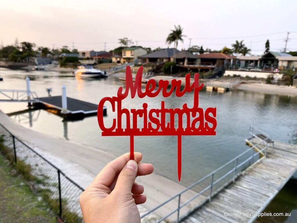 Acrylic Classic Red Merry Christmas Cake Topper Xmas Cake Decorations