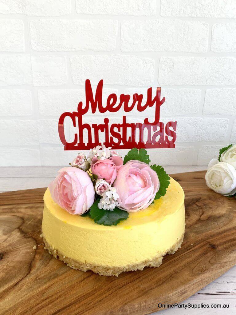 Acrylic Classic Red Merry Christmas Cake Topper Xmas Cake Decorations
