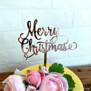 Acrylic Rose Gold Mirror 'Merry Christmas' Cake Topper - Xmas New Year Party Cake Decorations