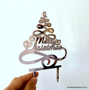 Acrylic Rose Gold Mirror Christmas Tree Cake Topper - Xmas New Year Party Cake Decorations