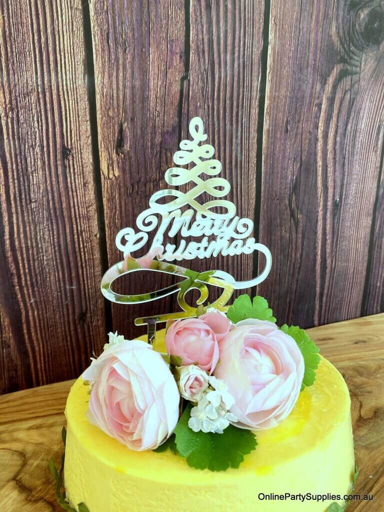 Acrylic Silver Mirror Christmas Tree Cake Topper - Xmas New Year Party Cake Decorations