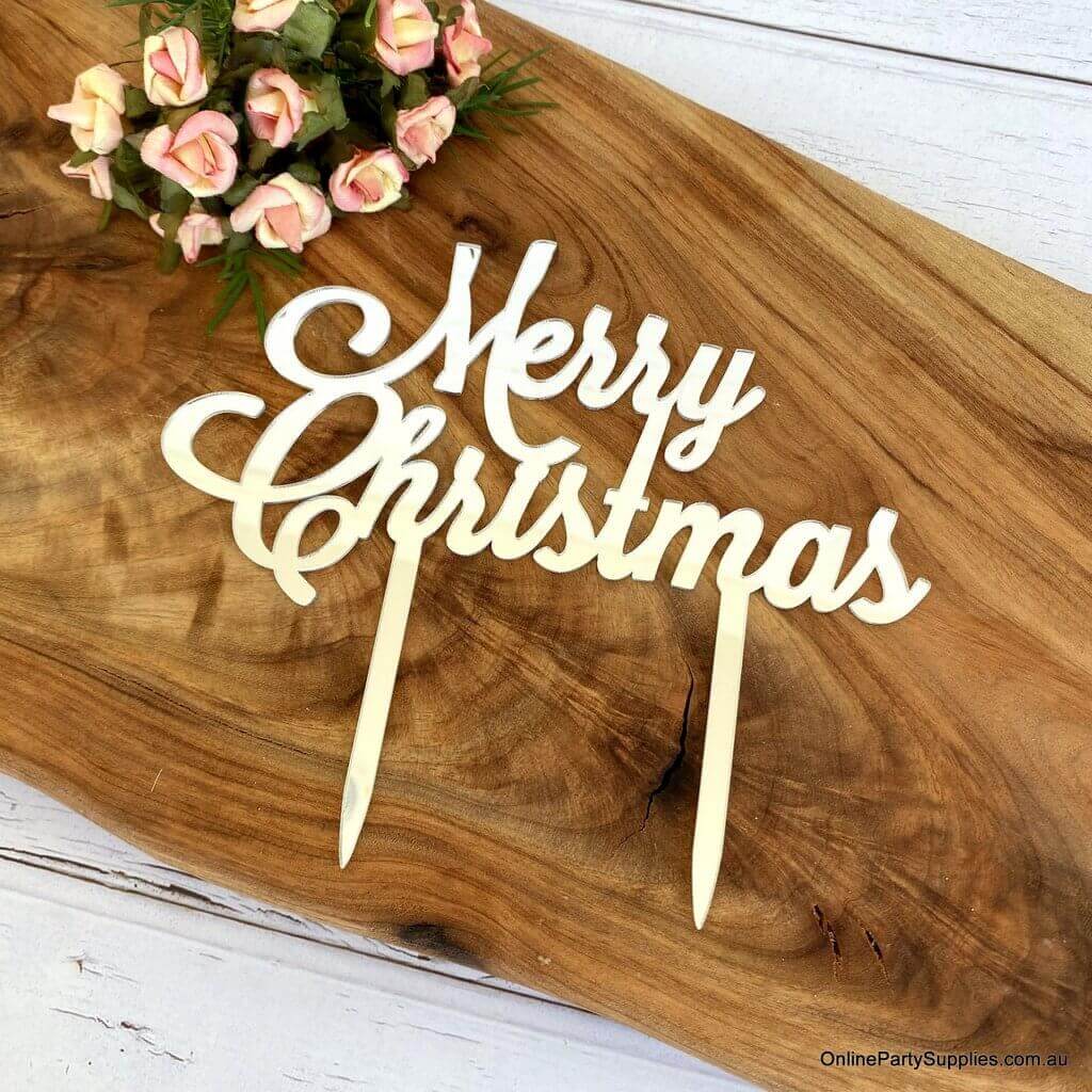 Acrylic Silver Mirror 'Merry Christmas' Cake Topper - Xmas New Year Party Cake Decorations