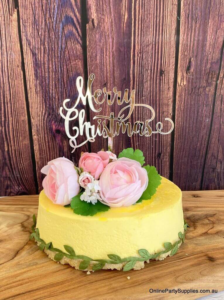 Acrylic Silver Mirror 'Merry Christmas' Cake Topper - Xmas New Year Party Cake Decorations