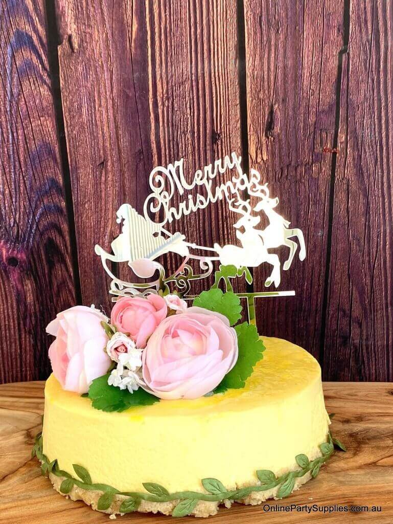 Acrylic Red 'Merry Christmas' Santa Riding Sleigh Cake Topper - Xmas New Year Party Cake Decorations