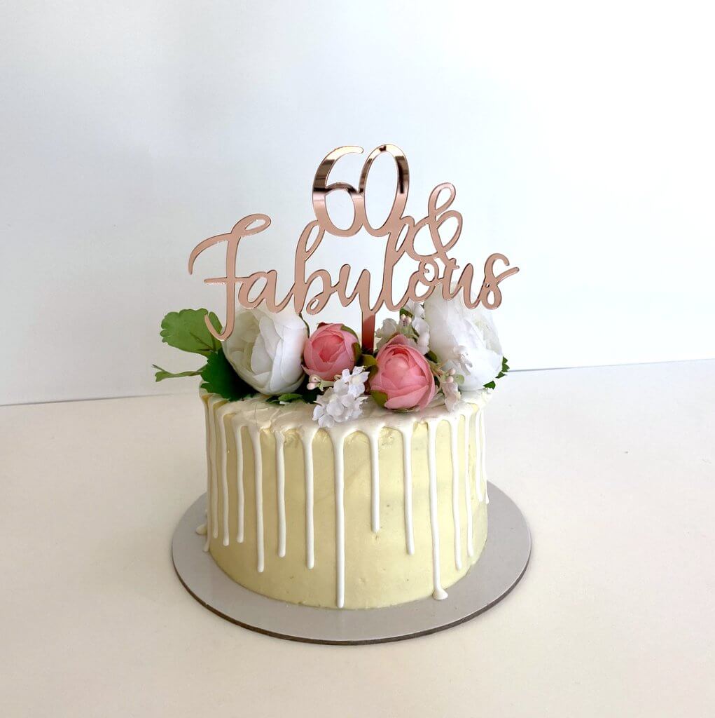 Acrylic Rose Gold Mirror 60 & Fabulous Cake Topper