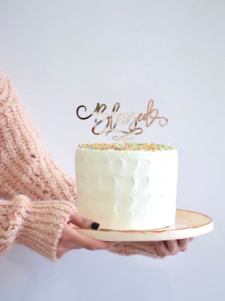 Acrylic Rose Gold Mirror Blessed Cake Topper - Christening / Baptism / Baby Shower Cake Decorations