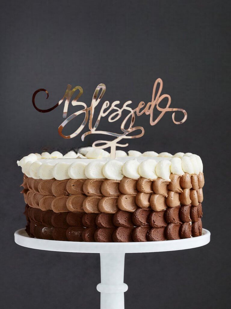 Acrylic Rose Gold Mirror Blessed Cake Topper - Christening / Baptism / Baby Shower Cake Decorations