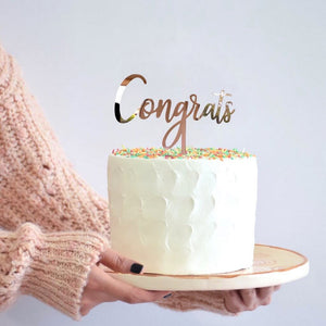 Acrylic Rose Gold Mirror Congrats Cake Topper