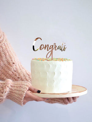 Acrylic Rose Gold Mirror Congrats Cake Topper