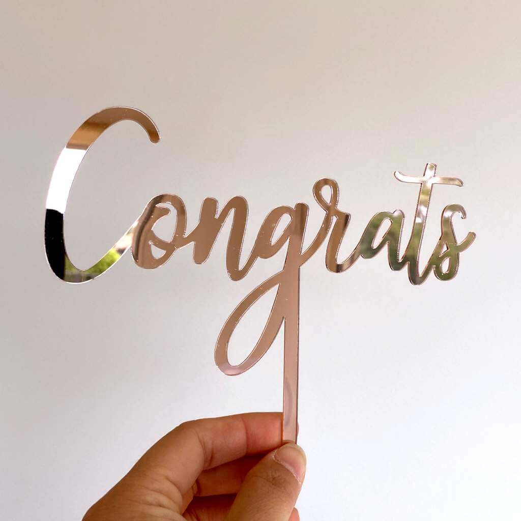 Acrylic Rose Gold Mirror Congrats Cake Topper